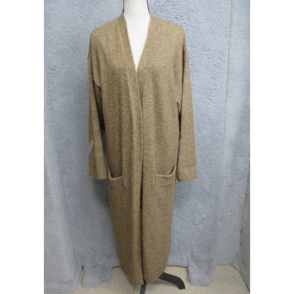 Topshop Wool Blend Cardigan Women 4 Tan Longline Duster Oversized Quiet Luxury